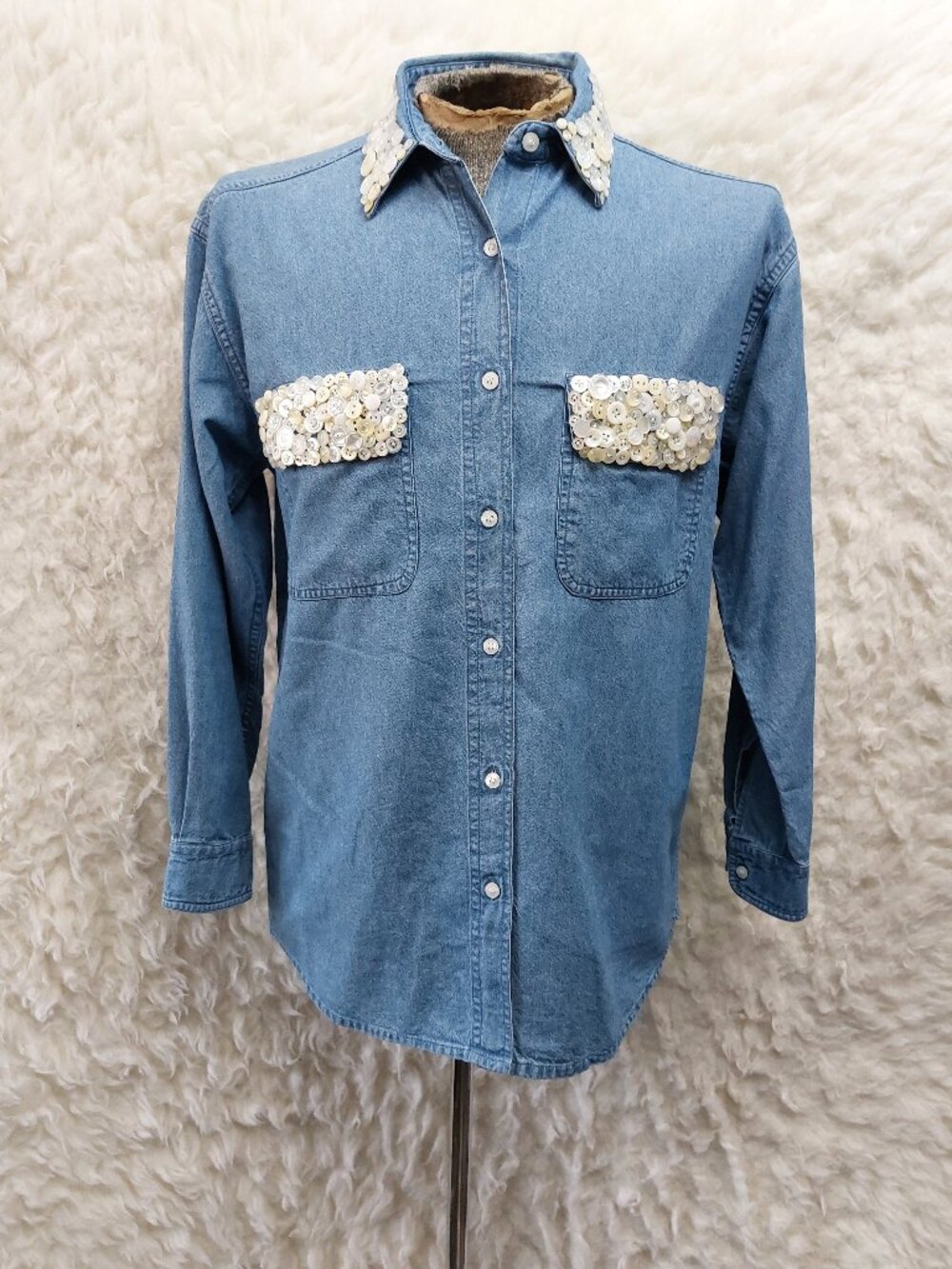Vintage AMRAV Women's Denim Shirt Button Embellishments Size M